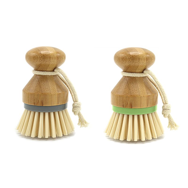 Dish Brush Bamboo - แปรงทำความสะอาดครัว AC76-2 แพ็ค, แปรงล้างจานไม้ไผ่แบบถอดได้ สำหรับทำความสะอาดหม้อ, กระทะ,