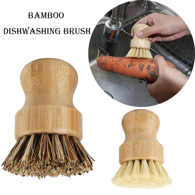 Dish Brush Bamboo - แปรงล้างจานไม้ไผ่ธรรมชาติ Sisal ไม้ Handle ขนแปรงความหนาแน่นสูงสําหรับกระทะเหล็กหล่อหม้อจานผักผลไม้ Clea